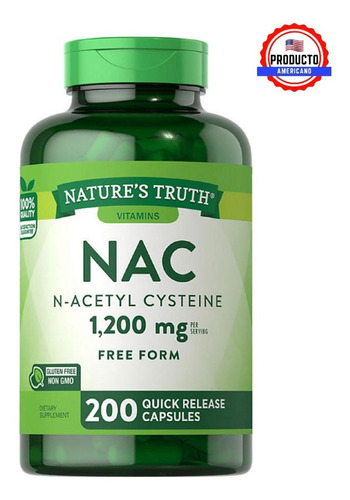 Nac N-acetil Cisteína 1200mg Antioxidante 200cáps Americano Sabor Sin sabor