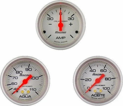 Imagen 1 de 3 de Kit De 3 Relojes Racing Aceite Agua Amperimetro