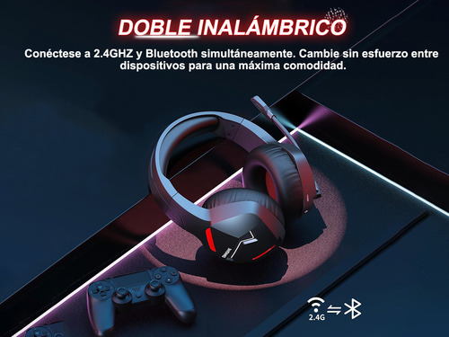 Auriculares Gamer Inalámbricos Binnune Bw01 Color Negro/rojo