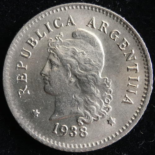 Argentina, 10 Centavos, 1938. Cj#125. Casi Sin Circular