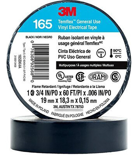 Teipe 3m De Uso General 3/4x18 Mt Temflex 165 (pqte 10 Unid)