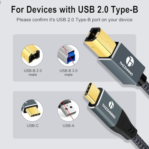 Thzzhnno Usb B A Usb C Cable De Impresora 66 Pies, Usb C A