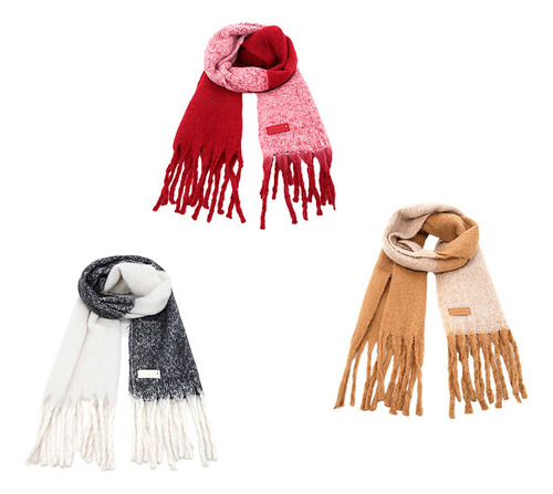 Bufanda Trendy Doble Color Para Invierno Con Flecos Rojo Liso
