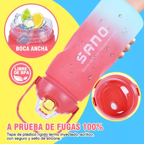  Botella de agua deportiva grande de 2 litros con sello de  tiempo portátil a prueba de fugas, sin BPA, botella deportiva con popote  (azul naranja, A-Matte) : Deportes y Actividades al