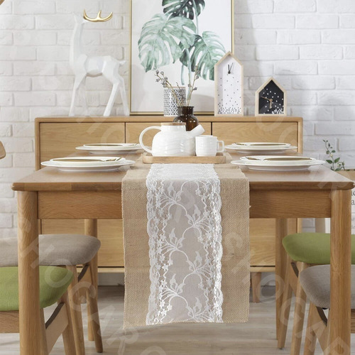 Trilho Caminho De Mesa Tecido Juta Renda Linho Corredor Toal
