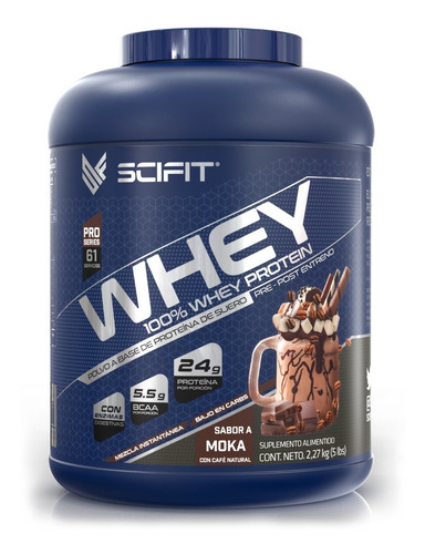 Scifit Proteína 100% Whey 5lbs 24 G Proteína | 61 Servicios Sabor Moka