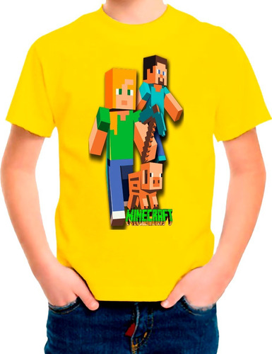 Polera Estampada Algodon Niño Juego Minecraft Personajes 001