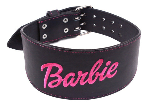 Faja Para Gimnasio De Piel Resistente Negra Bordado Barbie