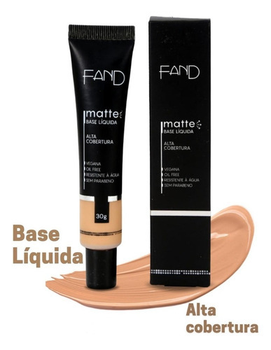 Base de maquiagem líquida Fand Bases Liquida Base Mate Alta Cobertura Makeup maquiagem profissional liquida fand vegana oil free resistente a agua sem parabeno tom 08 - 30mL 30g