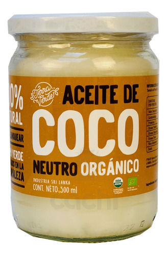 Aceite De Coco Neutro Terra Verde Orgánico Virgen 500ml
