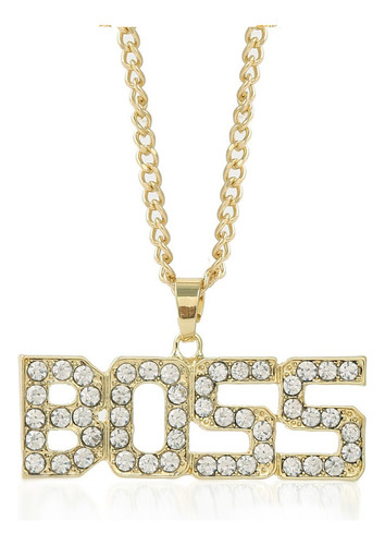 F Colar Boss Dourado Estilo Hip Hop Bling Bling Micro