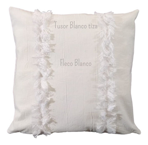 Funda Almohadón 40x40 Tusor Con Flecos Nórdico Modernos Deco Carlota Blanco