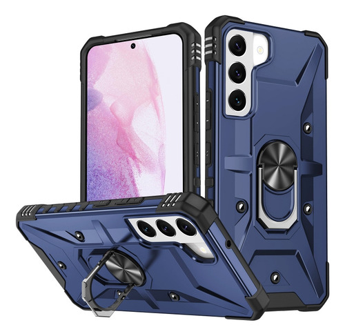Capa De Celular Com Suporte De Anel Azul Para Samsung Galaxy