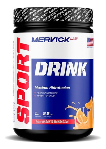 Sport Drink 1kg Mervick Lab Bebida Isotónica Potasio Vitami. Sabor Naranja/Mandarina