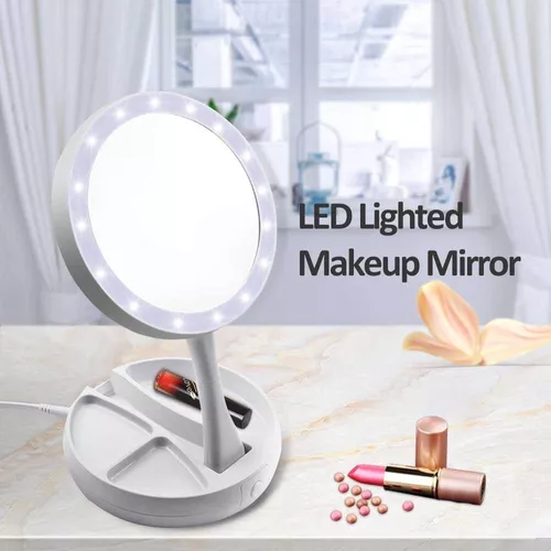 Espejo Luz Led Usb Maquillaje Portatil Aumento Plegable