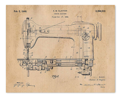 Vintage Sewing Machine Patent Prints, 1 (11x14) Unframed Ph.