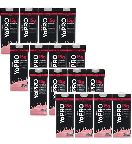 18x Yopro Bebida Láctea Whey Protein Danone 250 Ml Yo Pro Sabor Milk Morango