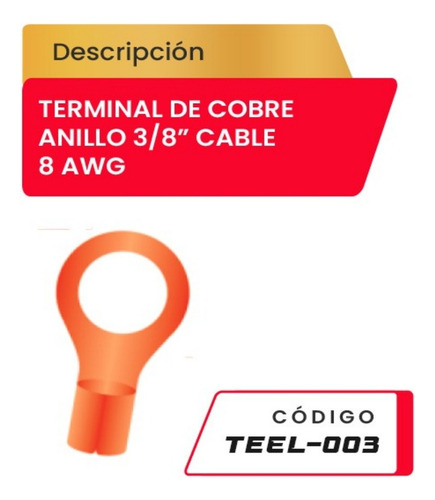 Terminal De Cobre Anillo 3/8  Cable 8awg Teel-003 Codire