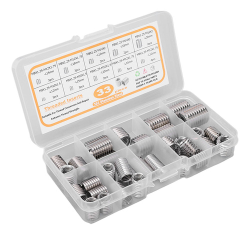 Inserto Roscado, Kit Surtido De 33 Piezas, M8 X 1,25, Acero