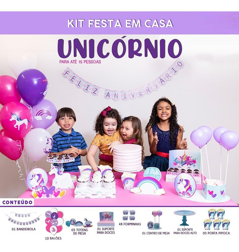 Kit Festa Unicórnio Happy Day Festa Em Casa Decoração