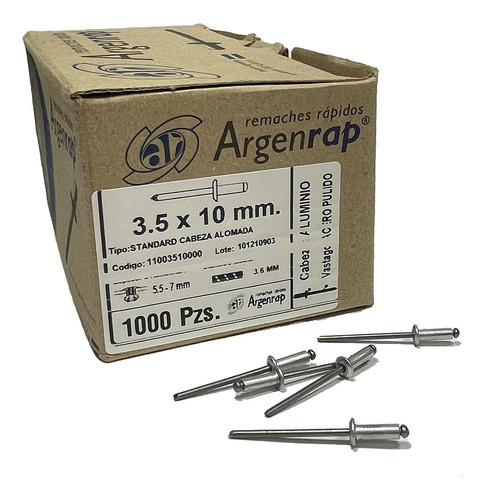 Remache Pop Aluminio 3.5x10  Argenrap X1000 Distri Visnu