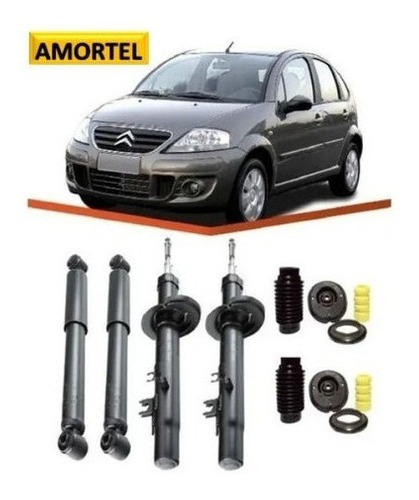 4 Amortecedores + 4 Kit´s De Batentes Do Citroen C3 03 Ao 12