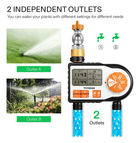 Temporizador Timer Riego Agua Jardin Goteo 2 Salida Aspersor