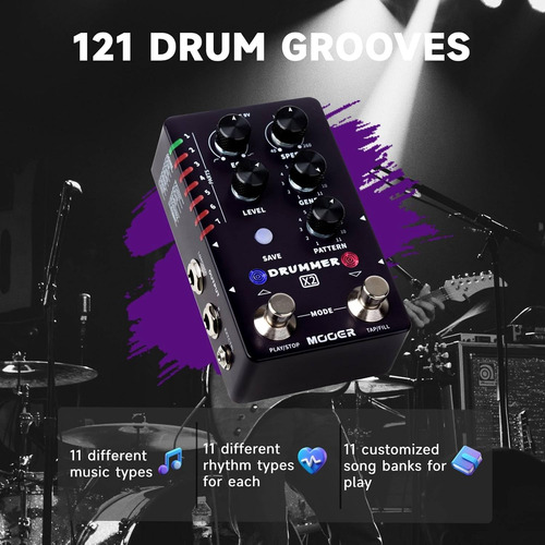 Pedal De Guitarra Mooer Drum Machine Com 121 Ranhuras De Tam