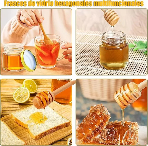 Mini Tarros Hexagonales De Miel De Vidrio 45 Ml, 20 Tarros