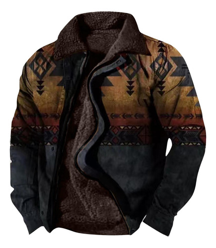 Blusas Masculinas De Inverno Com Estampa Étnica E Gola Dobrá