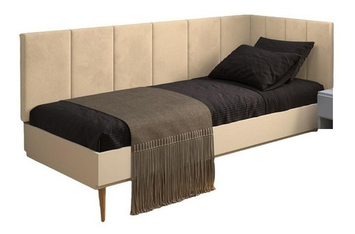 Cabeceira Em L Cama Solteiro Proteção Lateral - Areia Suede
