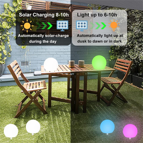 Lampara Solar Tipo Globo Para Jardin Exterior, Bola Led B...