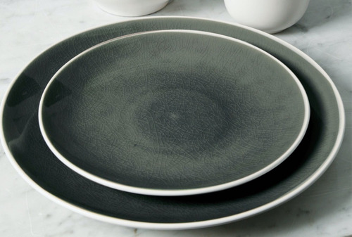 Plato Postre De Ceramica Serenity Gris Gibson X 4 Unidades