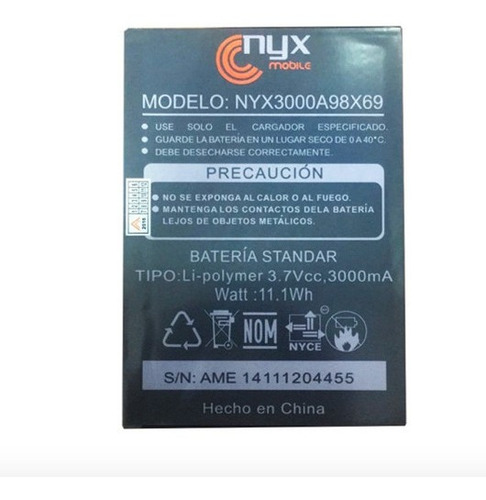Pila Bateria Nyx Nyx3000a98x69 Sky Hd 3000 Mah 3.7v E/g