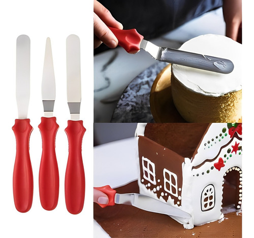 Conjunto De 3 Espátulas Confeiteiro Em Inox Chocolate Bolo
