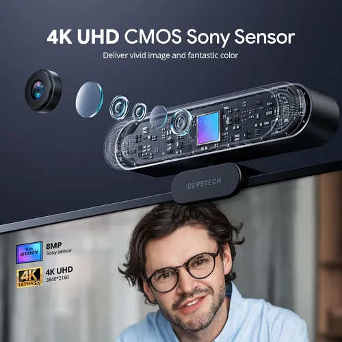 Cámara Web Depstech 4k Con Micrófono, Sensor Sony, Enfoque A