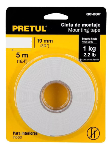 Cinta Doble Faz Espuma Blanca 19mm X 5mt Pretul