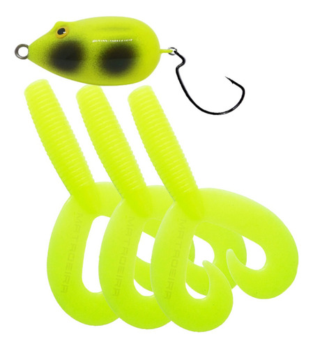 Kit 3pç Iscas Criatura Grub Duplo Bolotinha Matadeira Traíra Cor Amarelo