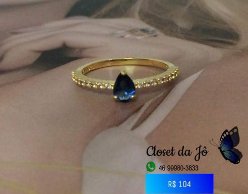Anel Aliança Gota Mini Cristal Azul Bruna Semijoias