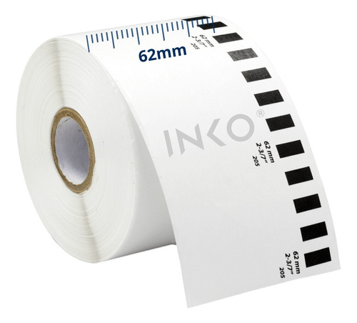50 Rollos Etiqueta Inko Compatible Con Brother Dk2205 62mm Color Blanco