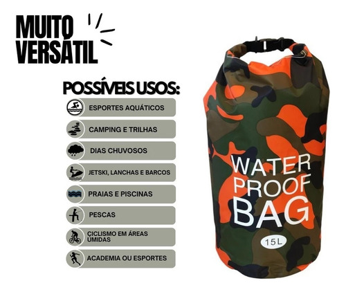 Saco Estanque Prova Agua 10 Litros Mochila Impermeável Bag Cor Laranja