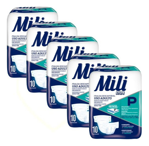 Fralda Geriatrica Mili Vita- Tam: P- 5 Pacotes C/ 10 P