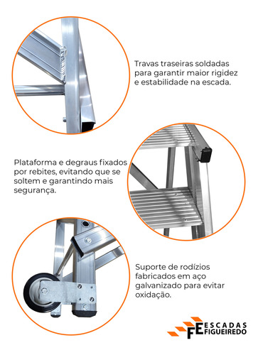 Escada Plataforma Trepadeira - 1,25m - 4+1 - 150kg Prateado