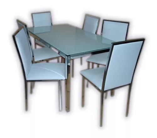 Juego Comedor 6 Sillas Mesa Vidrio 1,40x0,80 Todo Cromado - $ 1.108.000