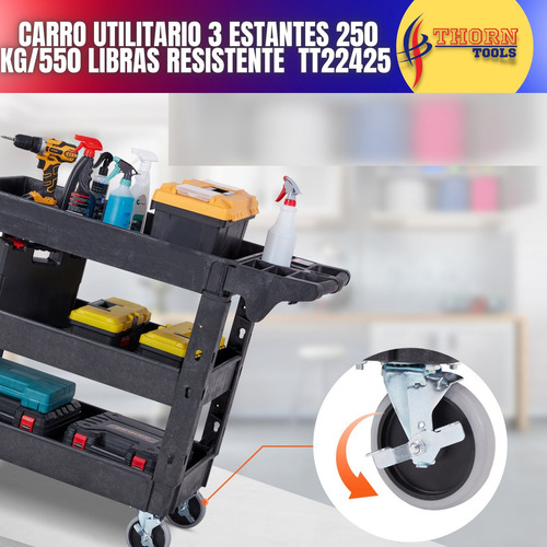 Carro Utilitario 3 Estantes 250 Kg/550 Libras Resistente