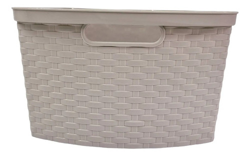 Canasto Organizador Plastico Simil Ratan Con Tapa 15 Lts Beige