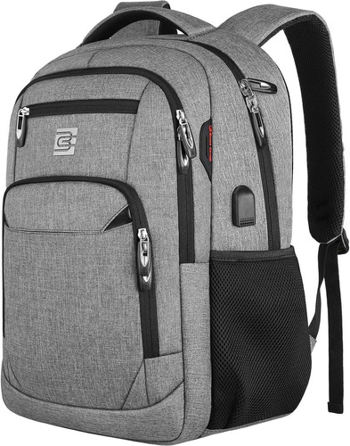 Mochila De Viaje C/puerto Usb Porta Laptop Anti-robo Gris -a