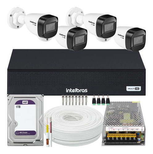 Kit Cftv Intelbras 4 Câmeras 1130 Fonte 10a 1004c 1tb Purple