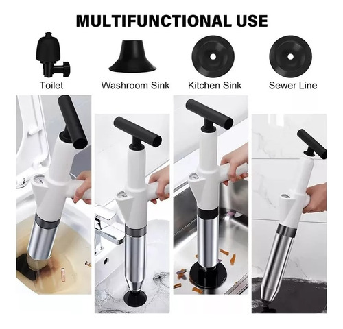 Desatorador De Baño Inodoro A Presión Acero Inoxidable Negro