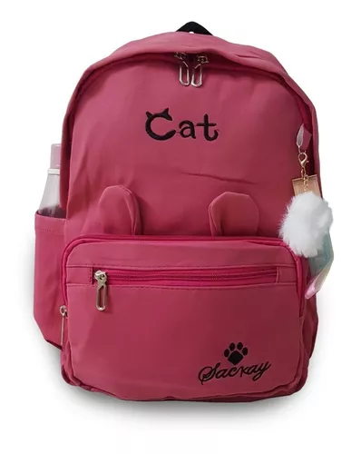 Mochila Infantil Metalizada Bordado de Gatinho com Orelhinhas